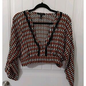 Y2K Forever 21 Women Cropped Large Rust Green Black Sexy Embellished Geometric